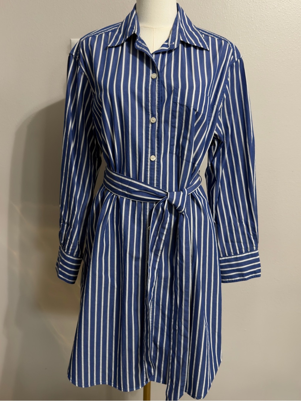Gap Cotton Stripe Mini Shirtdress Blue White Belted